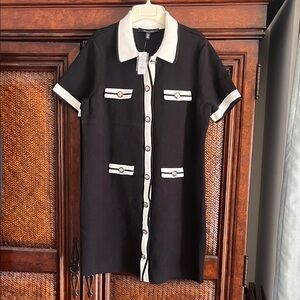 White House Black Market Black and White Button-Down Midi Dress